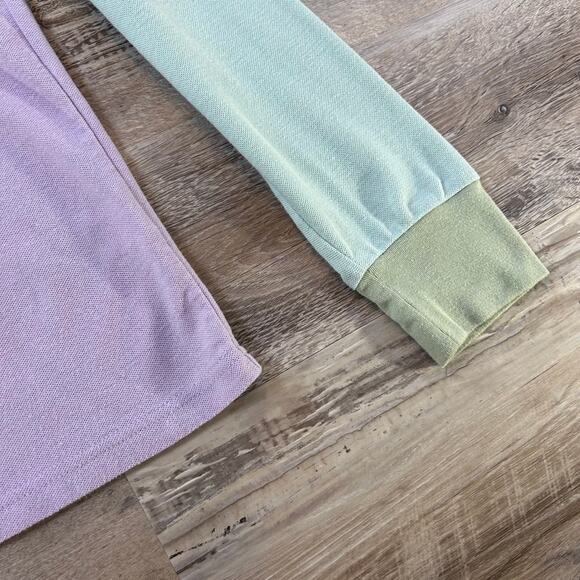 Teddy Fresh Colorblock Polo Long Sleeve Shirt Pastel Lavender Mint Yellow M - Picture 5 of 8